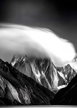 Monochrome Mountain Peaks with Cloud Cover