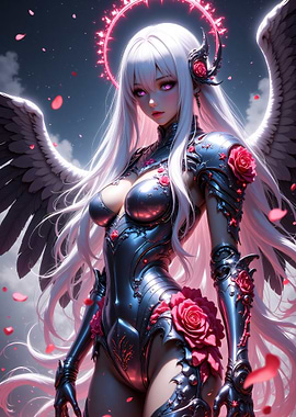 Anime Angel with Roses and Armor