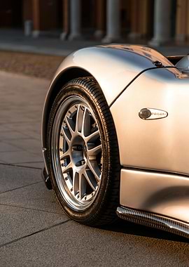 Silver Pagani Car Wheel Close-Up