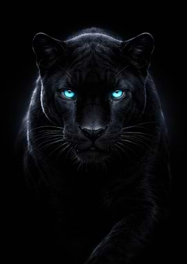 Black Panther with Glowing Blue Eyes