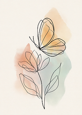 Butterfly and Flower Line Art