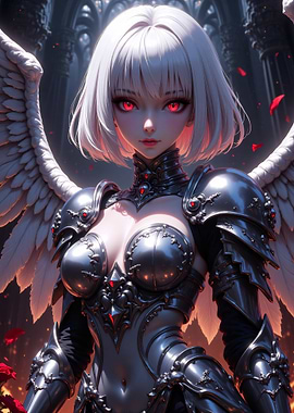 Anime Angel Warrior with Red Eyes
