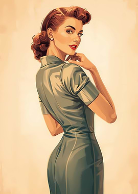 Retro Woman in Dress Illustration