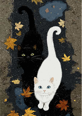 Black and White Cats in Puddle