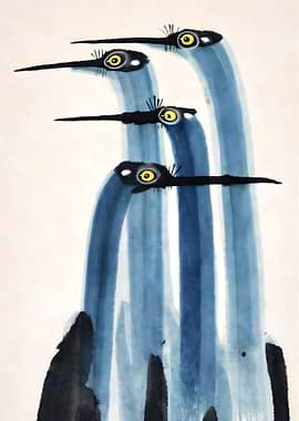 Stylized Blue Heron Birds Illustration