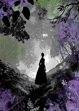 Silhouette in Forest with Purple Accents
