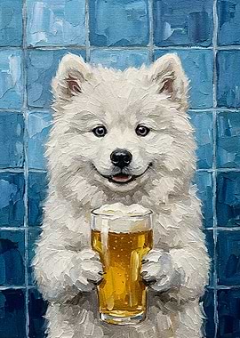 Dog with Beer Painting