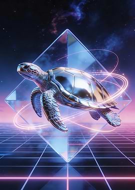 Chrome Turtle with Neon Accents