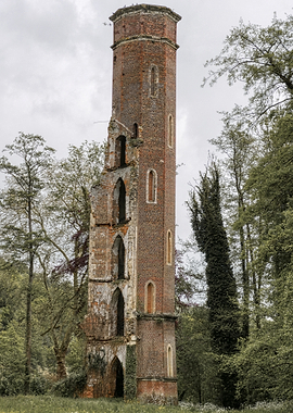 Ruined Brick Tower in Forest Setting