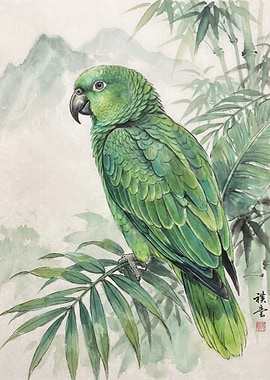 Green Parrot Watercolor Painting