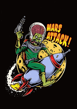Mars Attacks Alien on Rocket