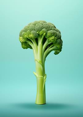 Broccoli on Teal Background