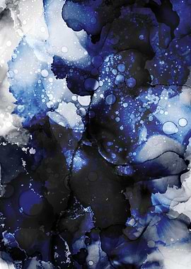 Abstract Blue and Black Ink Painting