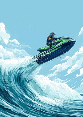 Jet Ski Wave Jump Illustration