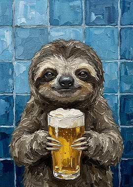 Sloth with Beer Painting