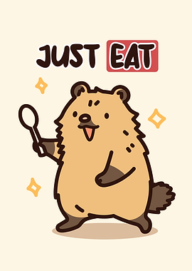 Cute Bear with Spoon and Just Eat