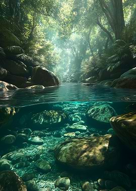 Tropical River with Underwater View