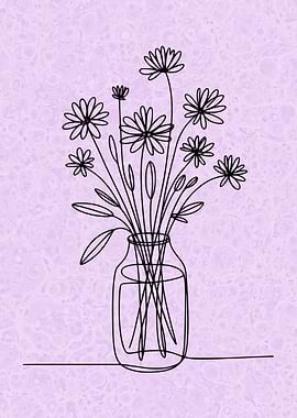 Minimalist Flowers in Vase Line Art - Floral Aesthetic Decor & Apartment Living Room Wall Art