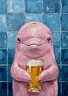 Pink Dolphin with Beer Painting