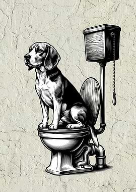 Beagle on Toilet Illustration