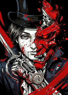 Steampunk Samurai Masked Character Illustration