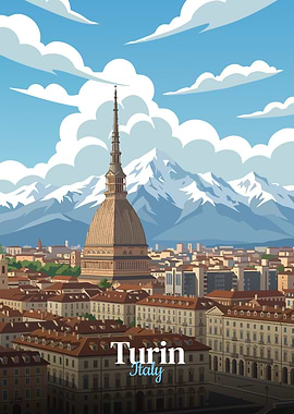 Turin Italy Cityscape Illustration