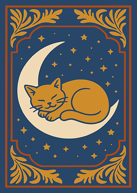 Sleeping Cat on Moon Art