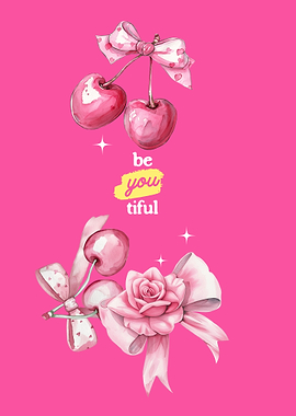 Pink Cherries and Rose