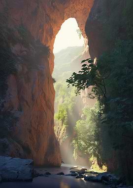 Canyon River Landscape with Natural Arch