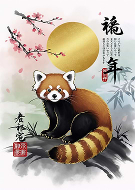 Zen Red Panda with Golden Sun