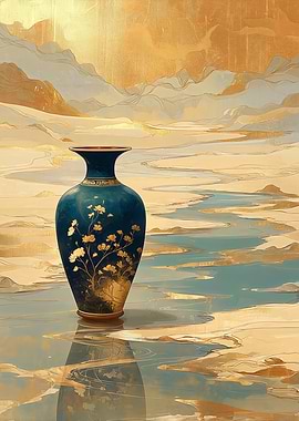 Blue Vase with Golden Landscape