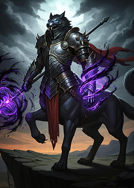 Wolf Centaur Knight with Purple Magic