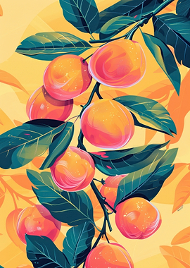 Vibrant Peach Branch Illustration
