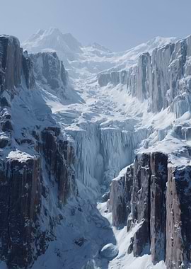 Snowy Mountain Pass with Ice Formations