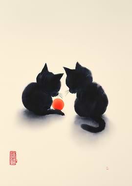 Two Black kitten with sun