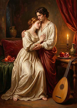Romantic Embrace: Classical Painting of a Couple