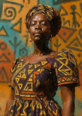 African Woman Portrait with Tribal Background