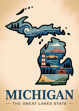 Michigan: The Great Lakes State Illustration