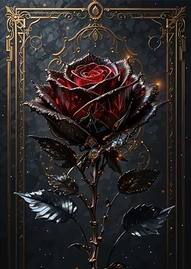Elegant Dark Red Rose with Gold Frame