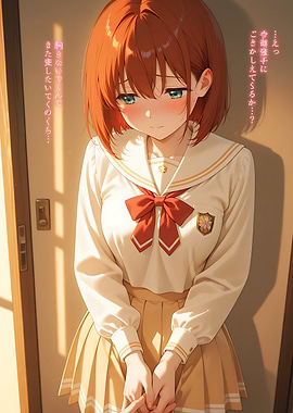 Shy Anime Girl in School Uniform