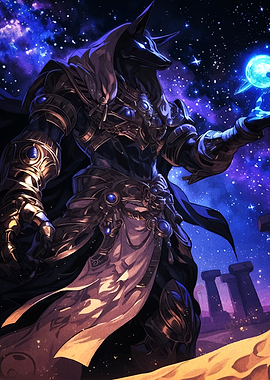Anubis with Orb in Starry Night