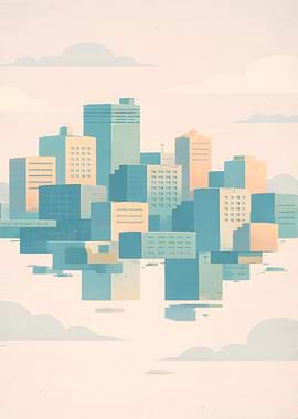 Abstract Cityscape with Pastel Colors