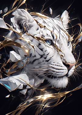 White Tiger with Geometric and Gold Accents