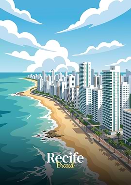 Recife, Brazil: Coastal Cityscape Illustration