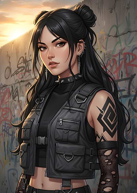 Edgy Woman in Black Outfit