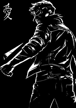 Monochrome Anime Character with Sword