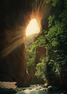 Sunlit Canyon River Landscape