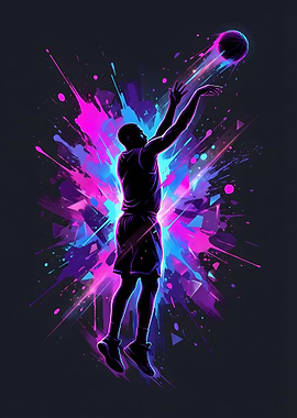 Neon Basketball Player Shooting Ball