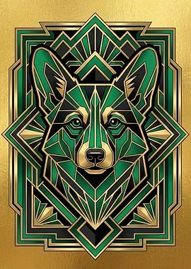 Art Deco Corgi Portrait