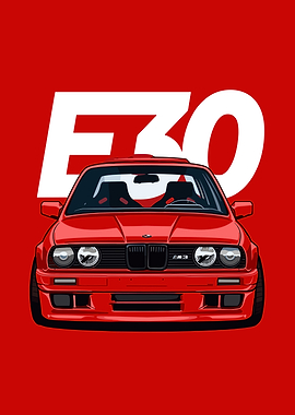 Red E30 BMW Illustration